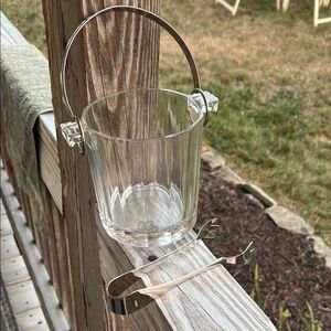 Vintage Clear Glass Ice Bucket with Silver Tongs 6in Personal Size